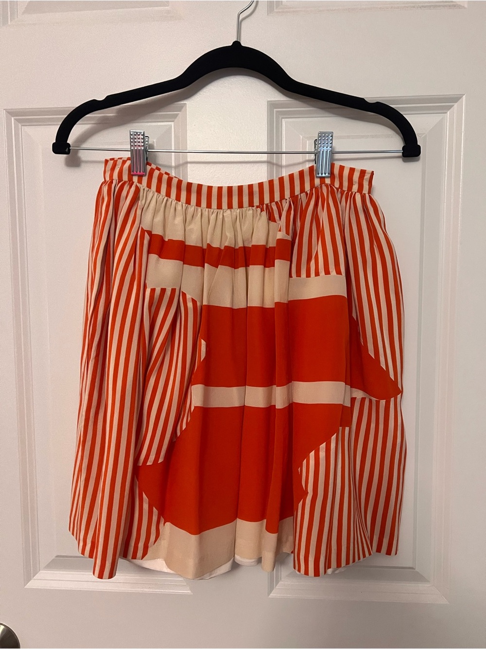 Twinkle by Wenlan, Women's Red and Cream Striped Silk Skirt